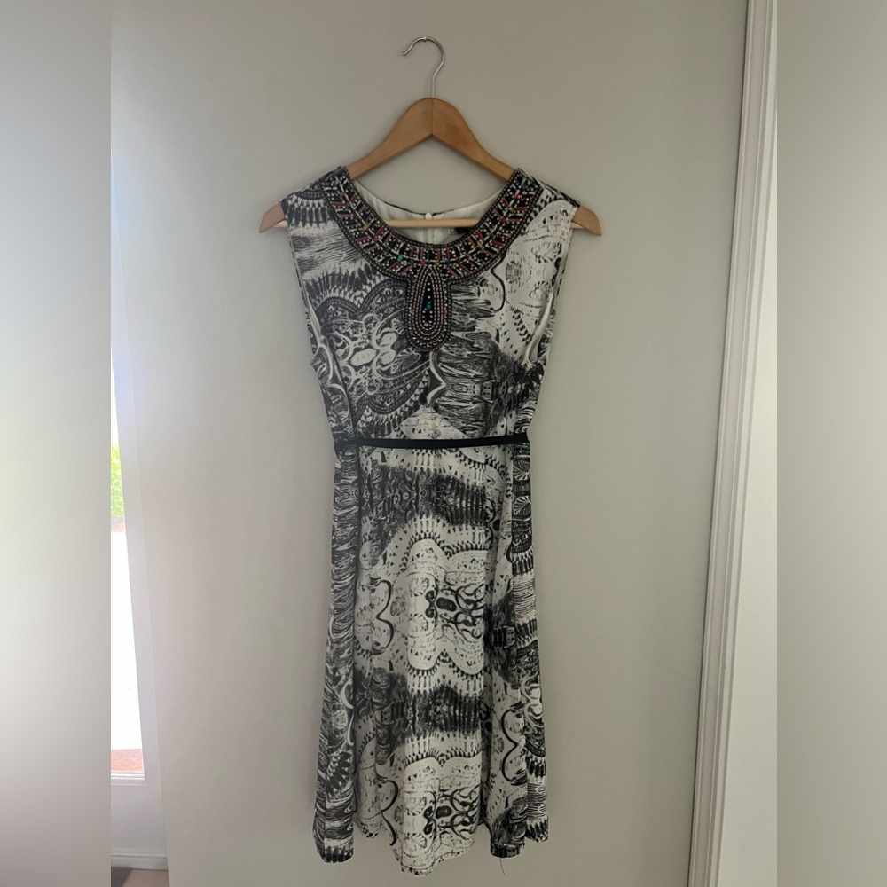 Beaded ivory/dark grey size M beaded neckline dress by Mismash